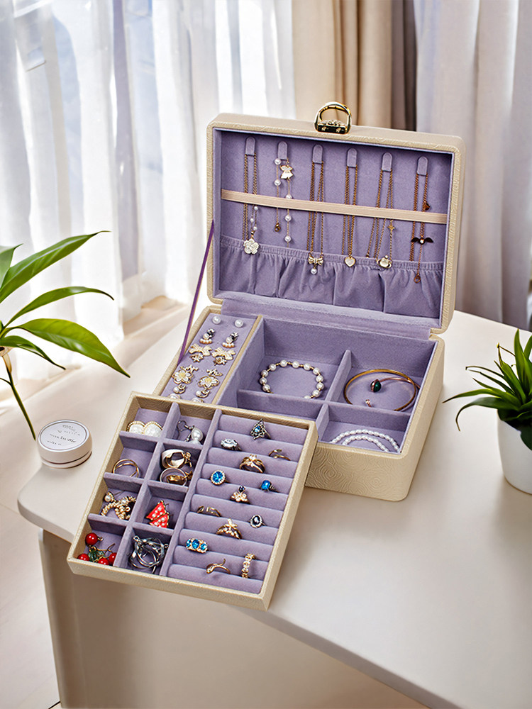 잠글 수 있는 보석 상자 항산화 하이 엔드 절묘한 금 보석 귀걸이 반지 목걸이 새로운 대용량 저장 상자