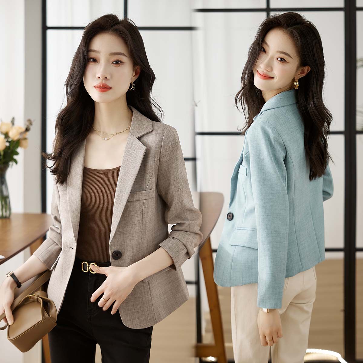 【高品质现货】短款小西装外套女2023年秋季新款一粒扣收腰