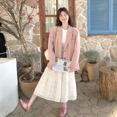 已出货！2025春季新款樱花粉嫩少女感单排扣西装外套P130K178