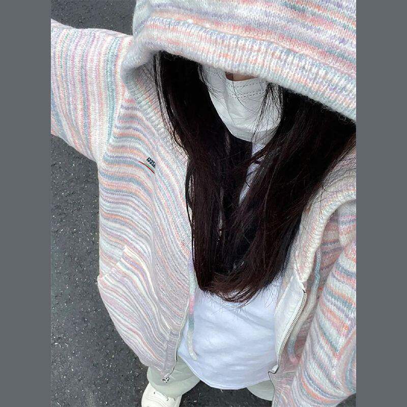 连帽毛衣外套女秋冬季2026新款高级感慵懒风宽松针织开衫上衣