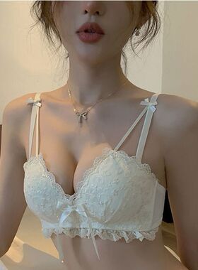 新款白色内衣纯欲小胸聚拢少女风文胸套装性感蕾丝无钢圈黑色胸罩