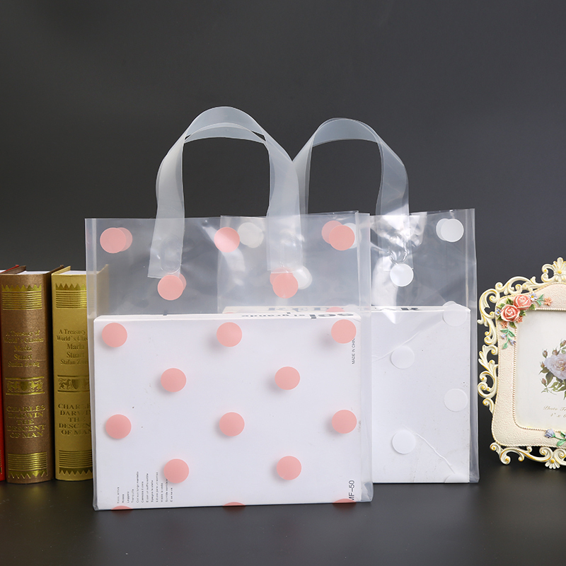 包邮加厚透明波点大中小号服装店塑料手提袋化妆品袋子礼品购物袋