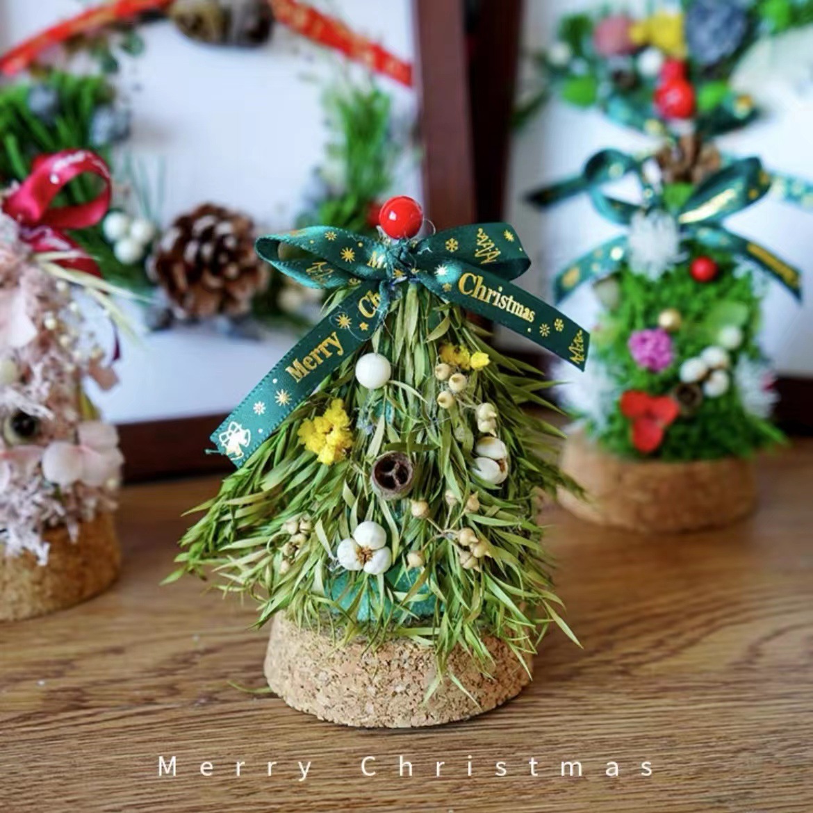 圣诞节装饰ins风永生花圣诞树松果铃铛DIY摆件送朋友伴手节日礼