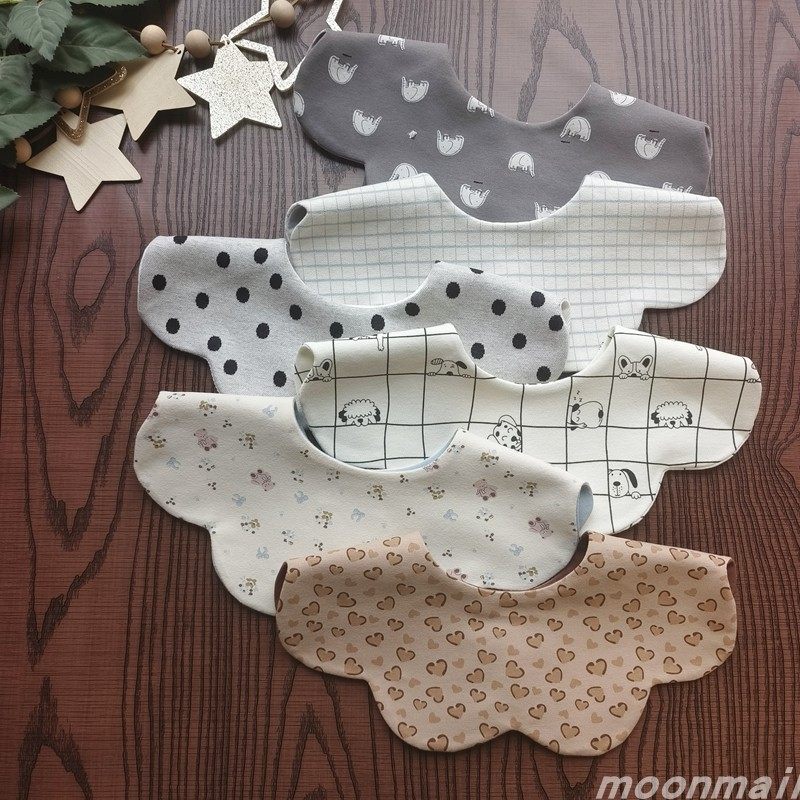 婴儿童双面图案纯棉加宽口水巾宝宝360度花朵a类全棉围嘴假领子