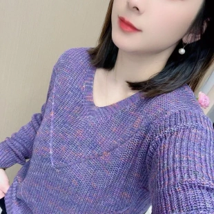 2026早春新款v领彩点慵懒风宽松百搭针织打底衫薄款长袖显瘦上衣