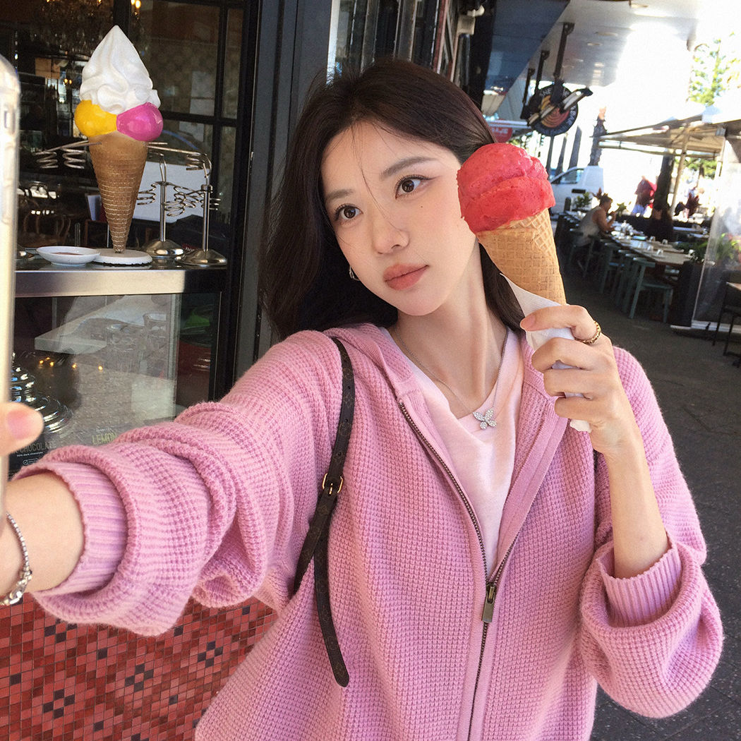 韩系宽松显瘦立体上衣连帽开衫女图片