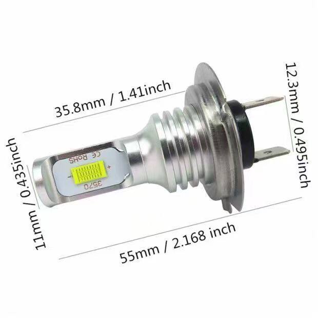 H7直插式LED灯泡汽车灯H4高亮白光雾灯黄金光3570灯芯摩托车三爪