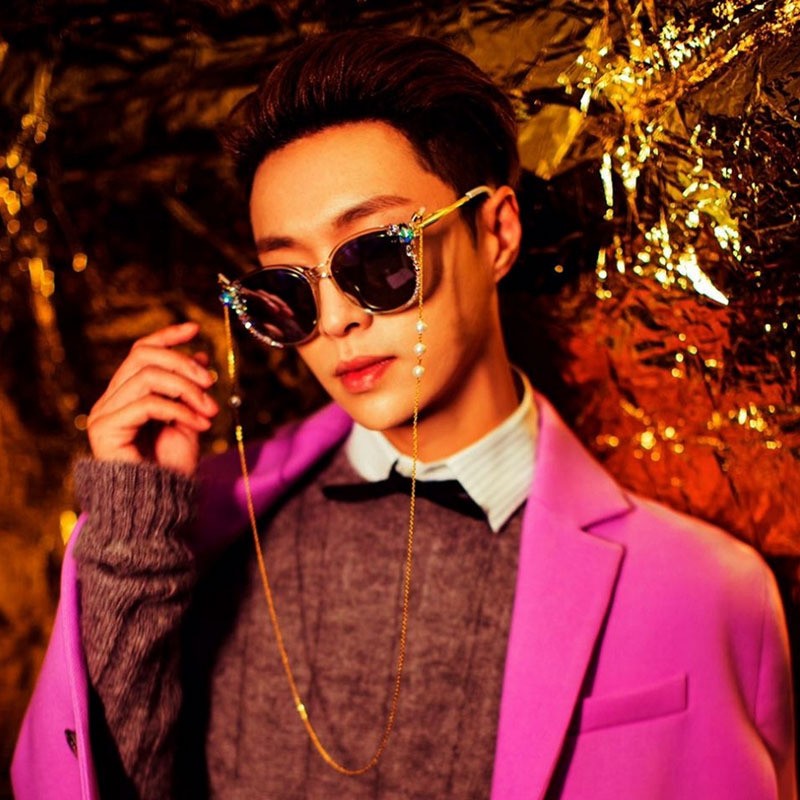 张艺兴同款韩版时尚钛钢珍珠太阳眼镜链条绳子挂脖包邮