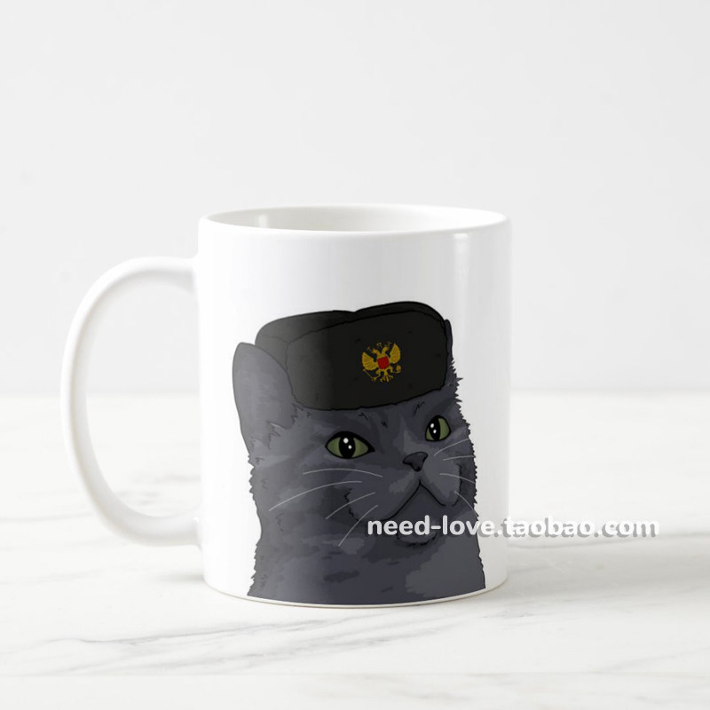 俄罗斯蓝猫马克杯英短水杯办公室家用茶杯男咖啡杯情侣宠物礼物