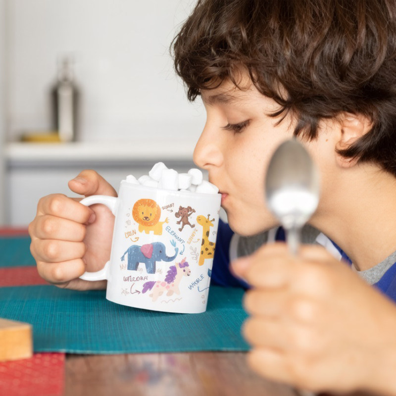 可爱卡通手绘动物英文马克杯水杯幼儿园儿童礼物杯牛奶杯小学生