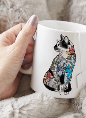 纹身猫马克杯办公室咖啡水杯男生杯子家用喝水茶杯热饮早餐杯礼物