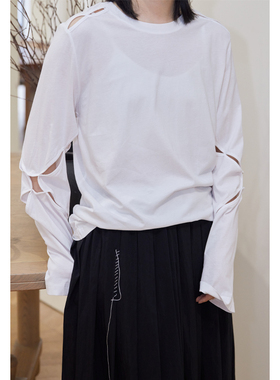 Luciferous 小众设计感圆领镂空开口打底衫女宽松显瘦长袖T恤上衣