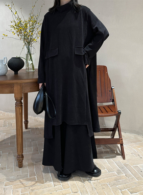 Luciferous 小众设计感加厚高领中长款A型连衣裙宽松显瘦打底裙冬