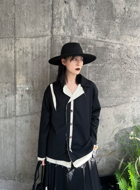 Luciferous 山本风暗黑设计感破坏毛边拼接衬衫宽松解构长袖上衣