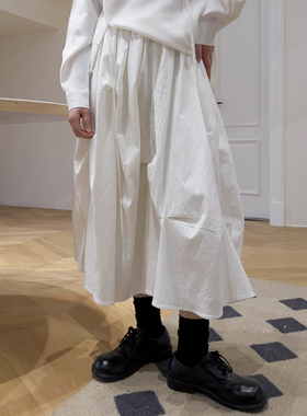 Luciferous 原创小众设计师春夏新款棉麻褶皱半裙仙女蓬蓬a字裙