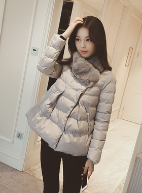 2023冬装新款韩版兔毛领宽松显瘦A型短款羽绒棉服外套保暖女棉衣