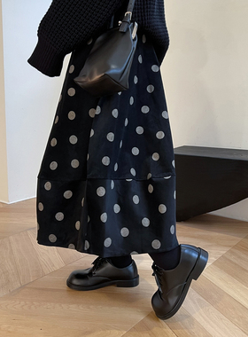 Luciferous 原创小众设计师灯芯绒圆点A型长裙显瘦高腰蓬蓬半身裙