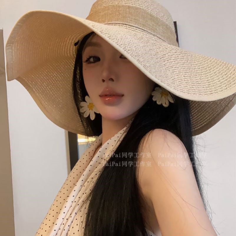 海边沙滩度假风草帽女夏2025年新款法式大帽檐防晒帽子遮阳大头围