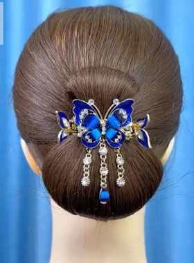 民族风水钻发卡小号横夹螃蟹夹后脑勺头饰蝴蝶流苏发抓夹气质优雅