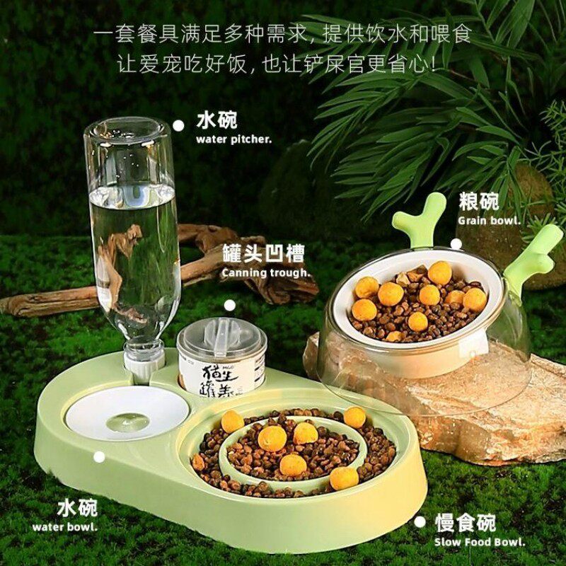 猫碗陶瓷双碗自动饮水狗