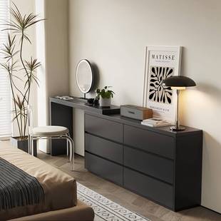 黑色梳妆台斗柜一体卧室现代简约高级感化妆柜床尾柜实木化妆桌子