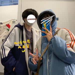 817-WT3562*冬季连帽棉衣男保暖拼接棉服两面穿P135（限价155）图片