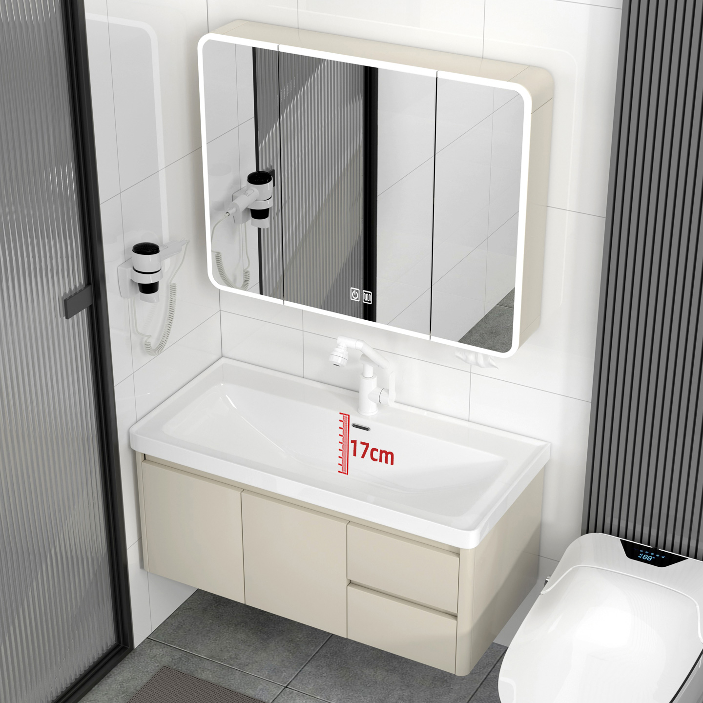 勒佐新款加深17cm大深盆蜂窝铝柜