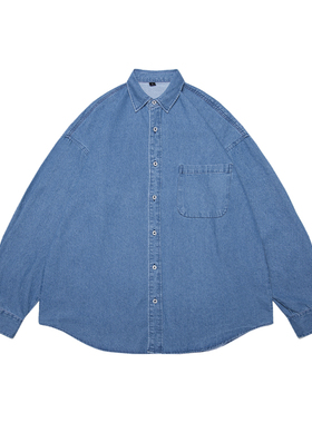 Pso Mason牛仔工装衬衫男春秋季潮牌美式复古宽松休闲衬衣ins外套