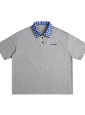 美式夏季拼接假两件短袖POLO衫男女潮牌宽松情侣休闲百搭潮流T恤