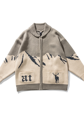 日系复古针织开衫冬季情侣古着vintage慵懒加厚保暖宽松毛衣外套