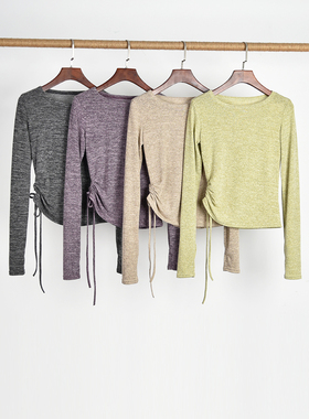 现代舞练功服女修身抽绳长袖套指舞蹈服上衣形体服古典舞集训练服