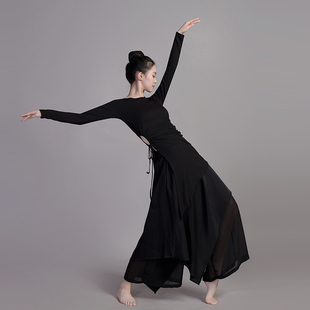 2024秋现代舞服装女黑色舞蹈服套装古典爵士舞演出服练功服形体服