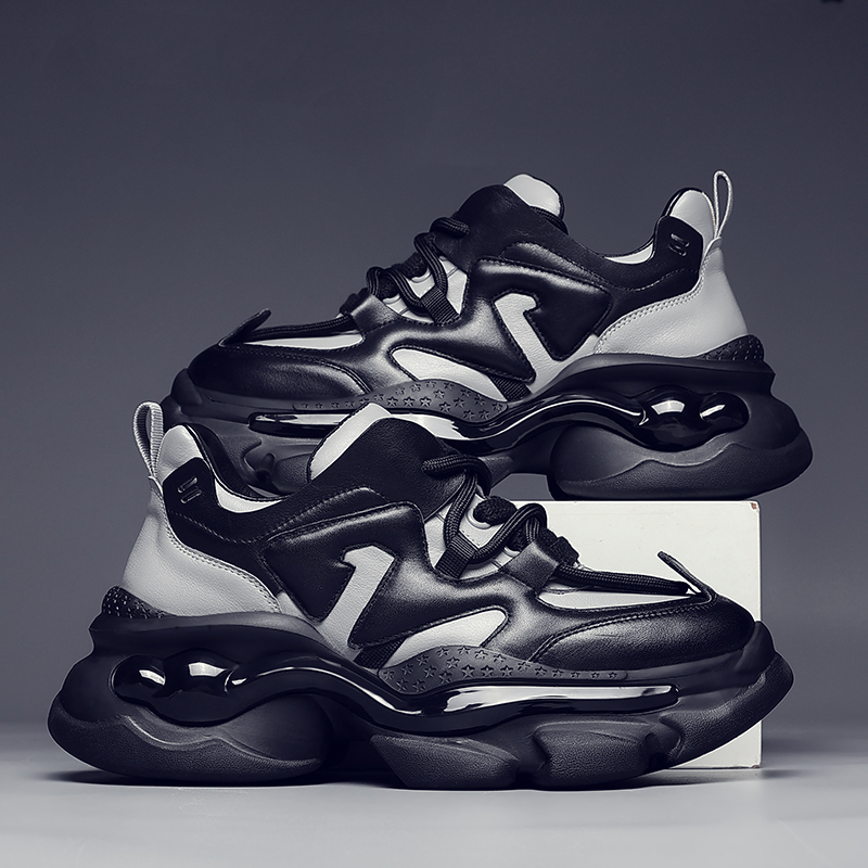 摩蓓男鞋秋冬新款头层牛皮厚底气垫老爹鞋增高防滑男士休闲鞋板鞋