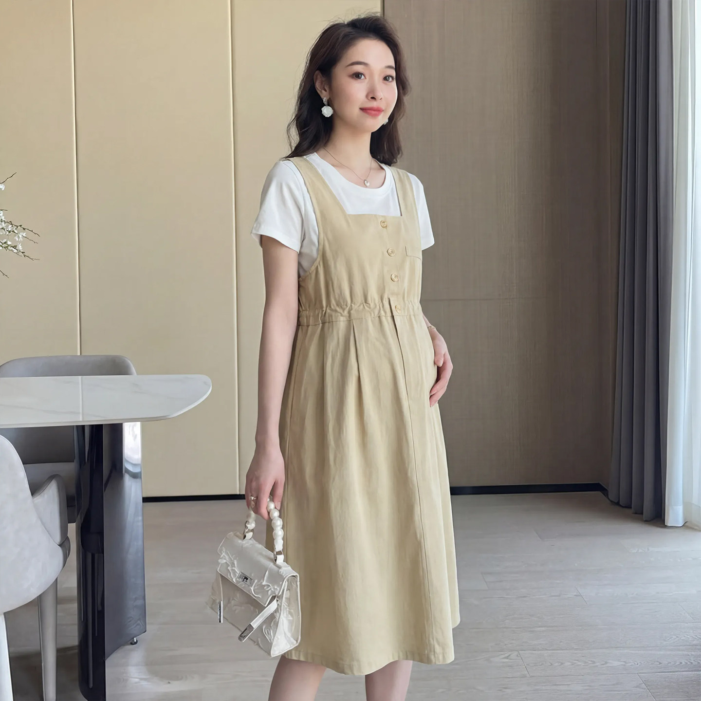 孕妇背心裙T恤套装春夏新款简约