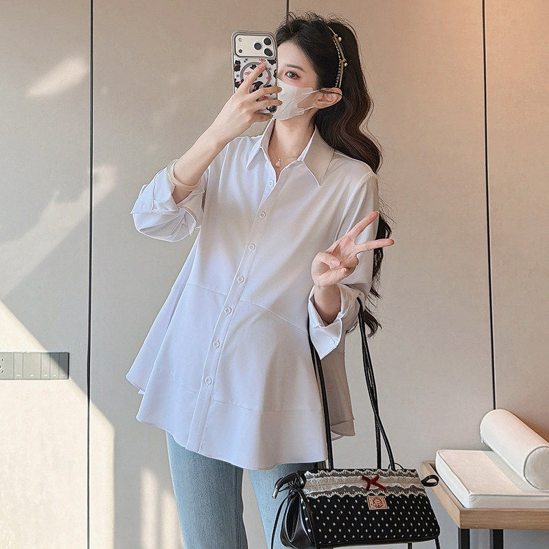 孕妇装衬衫日常通勤春夏新款显瘦遮肚时尚百搭设计感小正装上衣