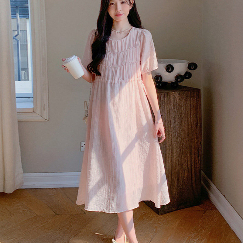 孕妇装夏季新款时尚设计感短袖宽松孕妇连衣裙夏天裙子腰部系带裙