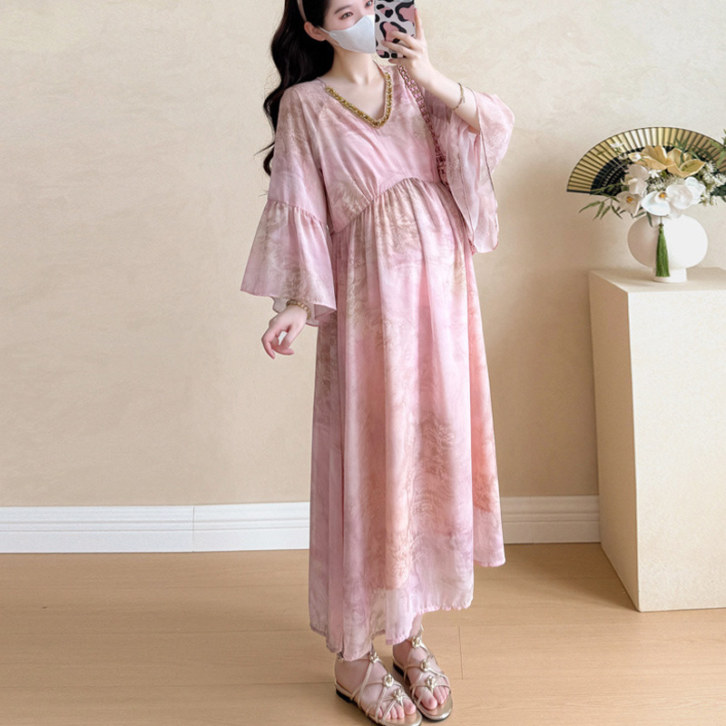 孕妇装夏季新款时尚雪纺裙短袖宽松孕妇连衣裙夏天裙子洋气孕妇裙