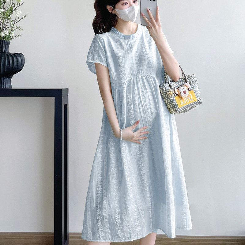 孕妇装夏季新款时尚设计感短袖宽松孕妇连衣裙夏天裙子洋气简约裙