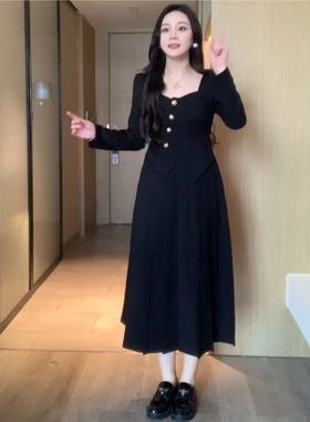 【欣怡微胖定制】压褶连衣裙2023新款秋季收腰显瘦裙子X623Q02154