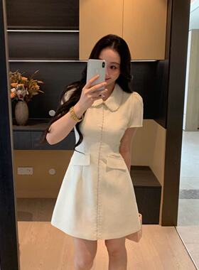 XINYI【云隐银山】夏季小香风娃娃领连衣裙收腰显瘦裙X625Q10854