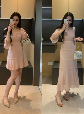 XINYI【花瓣情书】夏季蕾丝拼接雪纺连衣裙收腰显瘦X626Q06303