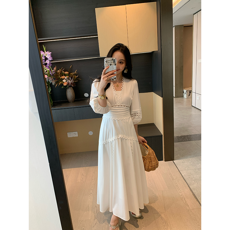 XINYI【纯爱挚简】夏季蕾丝拼接连衣裙收腰显瘦气质裙X625Q08288