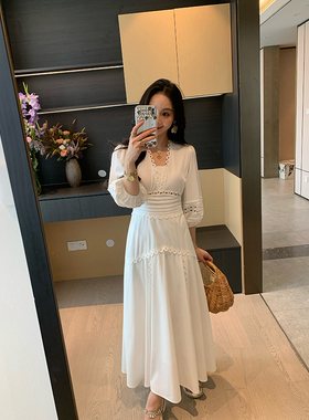 XINYI【纯爱挚简】夏季蕾丝拼接连衣裙收腰显瘦气质裙X625Q08288