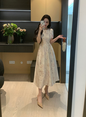XINYI【夏日花园】夏季提花亚麻水彩晕染显瘦连衣裙X626Q07848