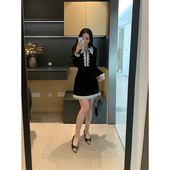 春季 XINYI 萝拉小姐 高定蕾丝拼接丝绒连衣裙收腰显瘦气质裙