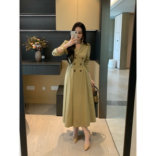 XINYI【松茶情书】秋季棉感斜纹风衣连衣裙长袖收腰显瘦气质裙