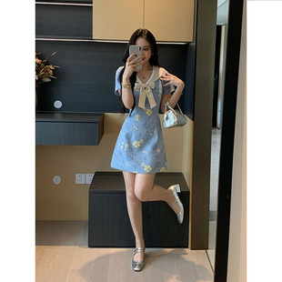 XINYI 暗纹印花连衣裙收腰显瘦气质裙X625Q06207 花乡甜梦 夏季