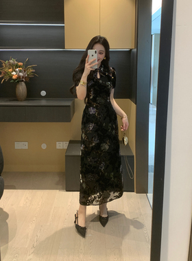 XINYI[黛色惊鸿]旗袍新中式连衣裙女夏微胖mm收腰显瘦大码裙子