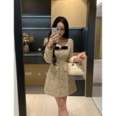 冬季 XINYI 暖炉繁星 50%羊毛方领编织小香连衣裙收腰显瘦气质裙