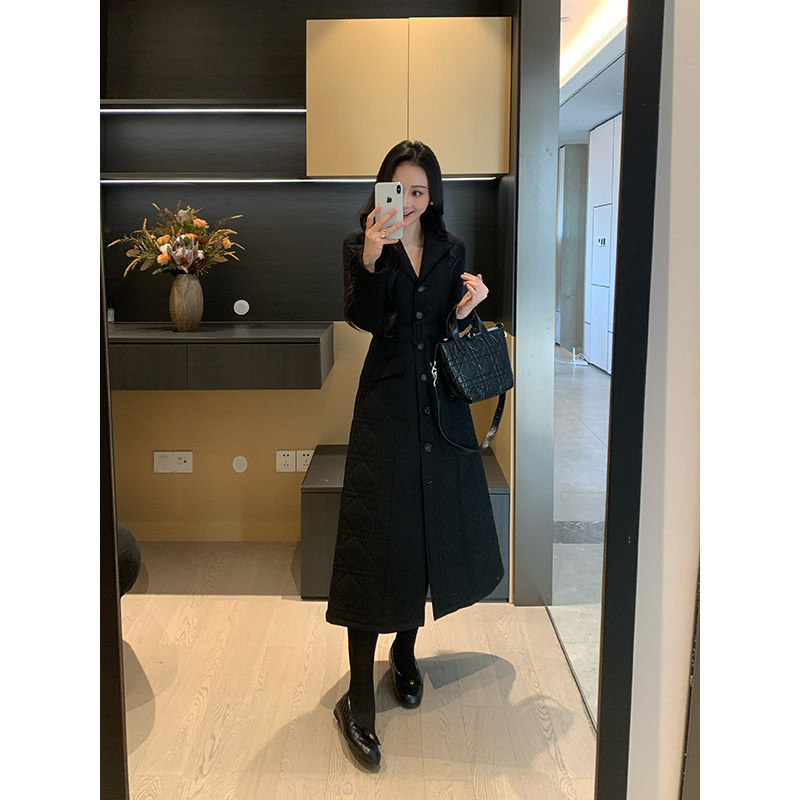 XINYI【巴黎周刊】冬季格纹长款过膝棉服女显瘦气质X625H19183